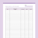 Savings Account Balance Tracker Editable - Purple