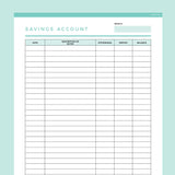 Savings Account Balance Tracker Editable - Teal