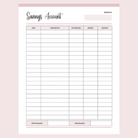 Savings Tracker Printable - Pink