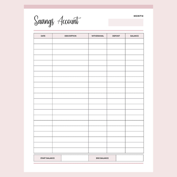 Savings Tracker Printable - Pink