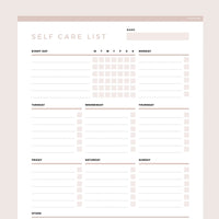 Self Care Checklist Editable - Brown