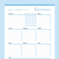 Self Care Checklist Editable - Dark Blue