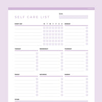 Self Care Checklist Editable - Lavendar
