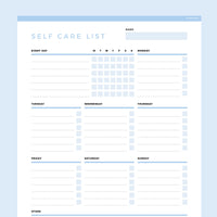 Self Care Checklist Editable - Light Blue