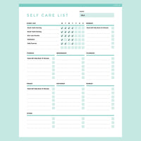 Self Care Checklist Editable