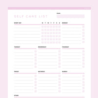 Self Care Checklist Editable - Pink
