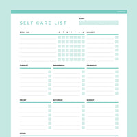 Self Care Checklist Editable - Teal