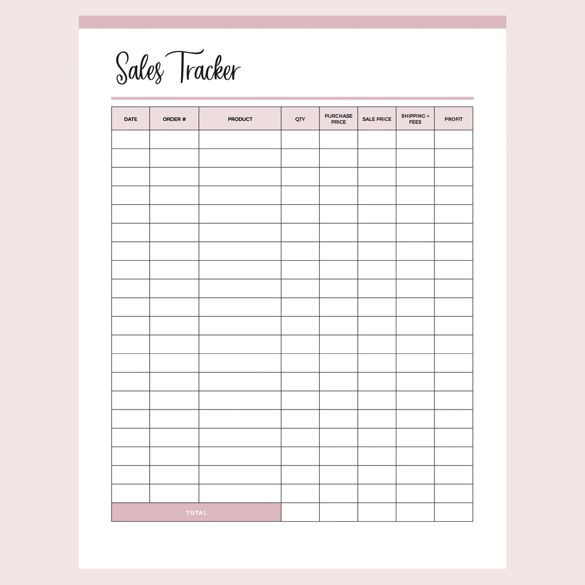 Simple Sales Tracker Printable Instant Download PDF A4 and US