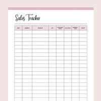 Simple Sales Tracker Printable - Pink