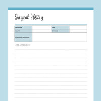 Surgical History Template Printable - Blue