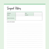 Surgical History Template Printable - Green