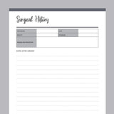 Surgical History Template Printable - Grey