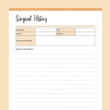 Surgical History Template Printable - Orange
