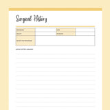 Surgical History Template Printable - Yellow