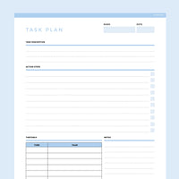 Task Planner Template Editable - Light Blue