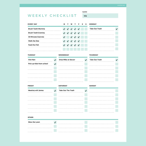 Weekly Checklist Editable