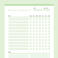 Weekly Checklist Template Editable - Green