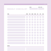 Weekly Checklist Template Editable - Lavendar