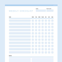 Weekly Checklist Template Editable - Light Blue