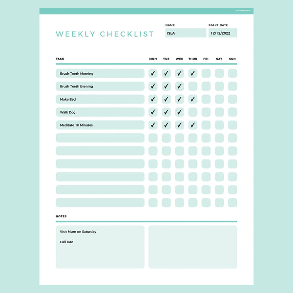 Weekly Checklist Template Editable