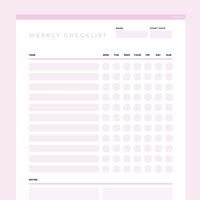 Weekly Checklist Template Editable - Pink