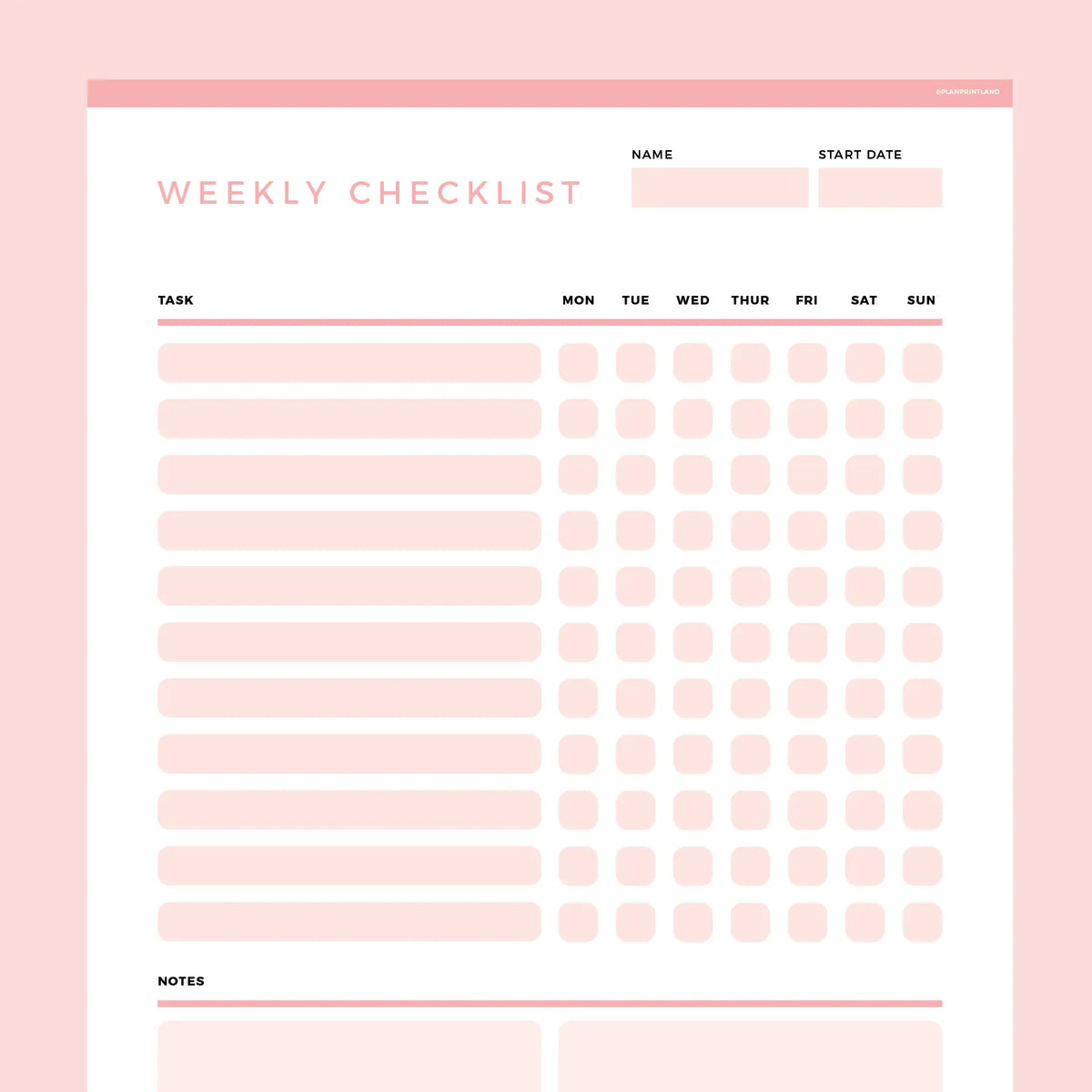 Weekly Checklist Template Editable | Instant Download Fillable PDF | A4 ...