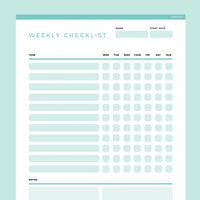 Weekly Checklist Template Editable - Teal