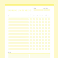 Weekly Checklist Template Editable - Yellow