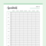 Printable Appointment Book - Green