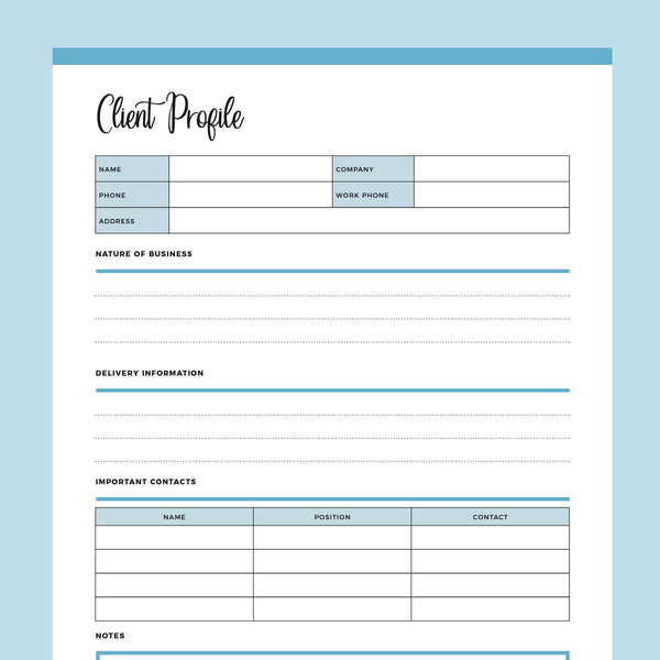 Client Profile Notebook Printable Client Profile – Plan Print Land