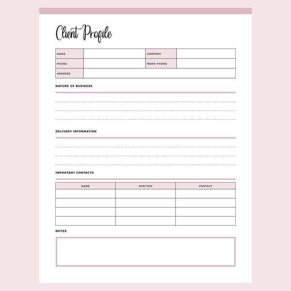 Printable Client Profile - Pink