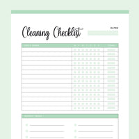 Printable house cleaning checklist - Green