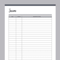 Printable Income Tracker - Grey