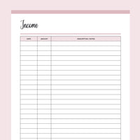 Printable Income Tracker - Pink