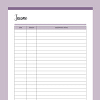 Printable Income Tracker - Purple