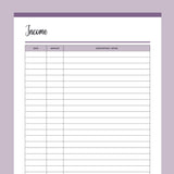 Printable Income Tracker - Purple