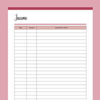 Printable Income Tracker - Red