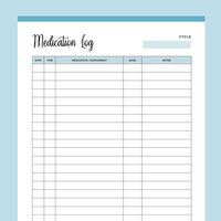 Printable Medication Log - Blue