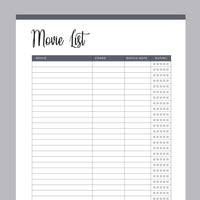 Printable Movie List - Grey