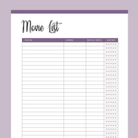 Printable Movie List - Purple