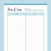 Printable pros and cons list - Blue