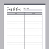 Printable pros and cons list - Grey