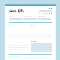 Printable Sermon Notes - Blue