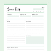 Printable Sermon Notes - Green