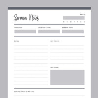 Printable Sermon Notes - Grey