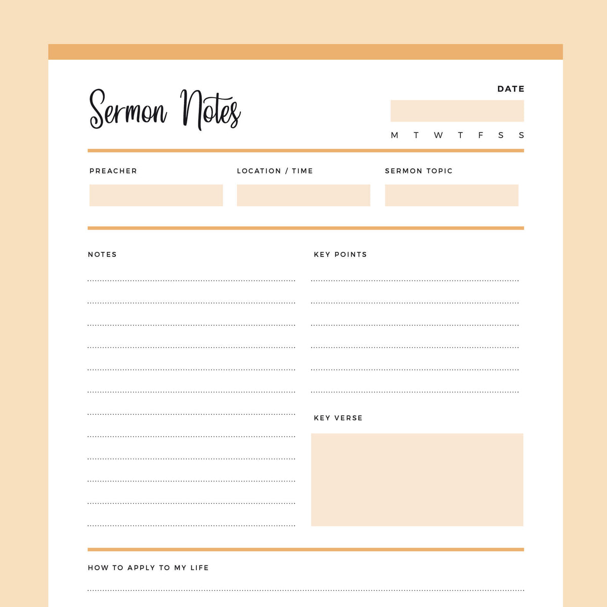 Printable Sermon Notes Instant Download PDF A4 & US Letter Plan