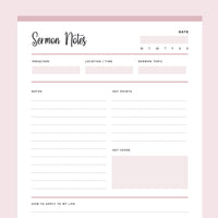 Printable Sermon Notes - Pink