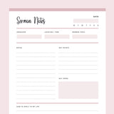 Printable Sermon Notes - Pink