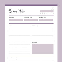 Printable Sermon Notes - Purple