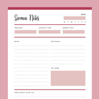 Red Sermon Note Printable Sermon Notes | Instant Download PDF | A4 & US Letter – Plan ...